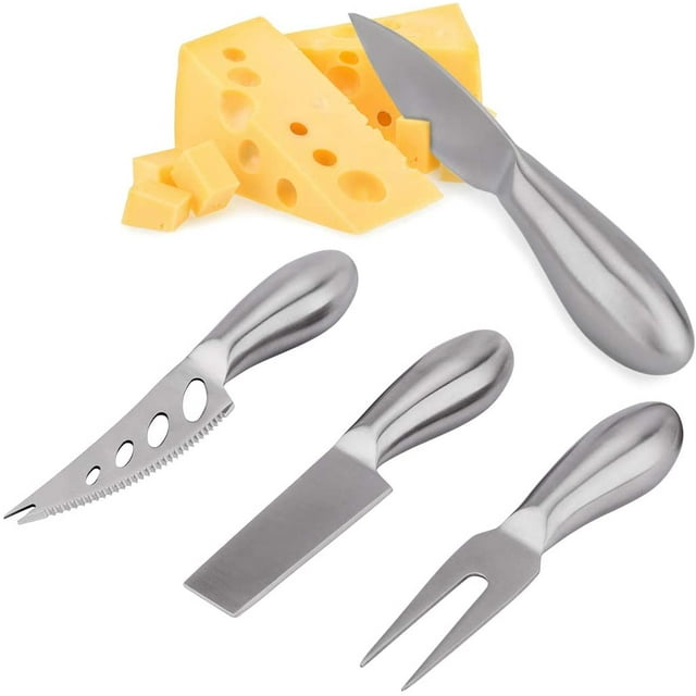 Cheese Knives, Stainless Steel Cheese Knife Sets - 1Cheese Fork, 1Cheese Knife, 1Cheese Cutter, 1Cheese Shaver, 4PCS Cheese Tools Cheese Knives Cutlery Set