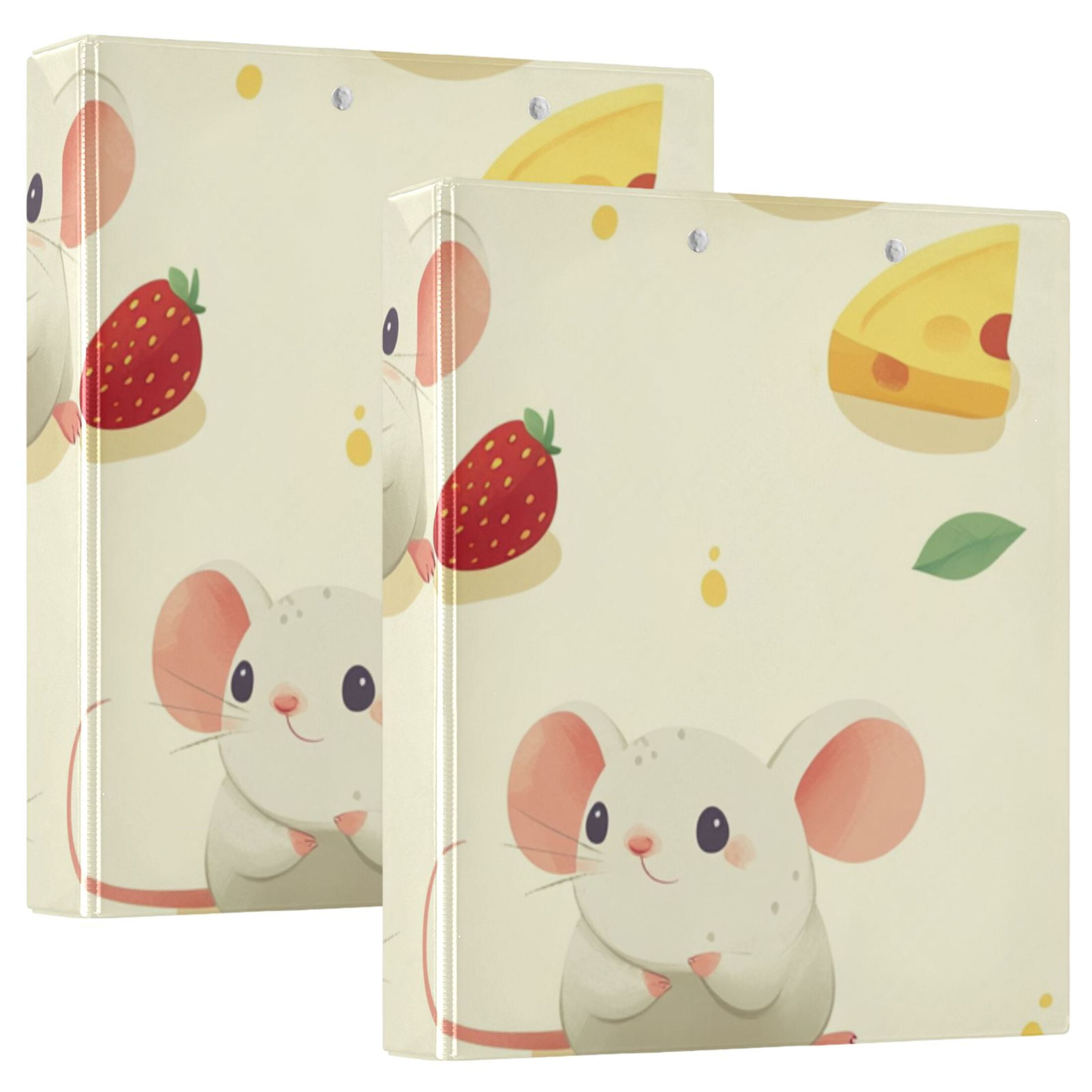 Cheese Mice Strawberries 3 Ring Binders 1.5 inch Hardcover File Folders with Interior Pockets A4 Size Organizer for School Office Hospital