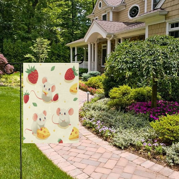 Cheese Mice Strawberries Garden Flag Double Sided 12 x 18 Inch Outside Yard Decoration Outdoor Flag