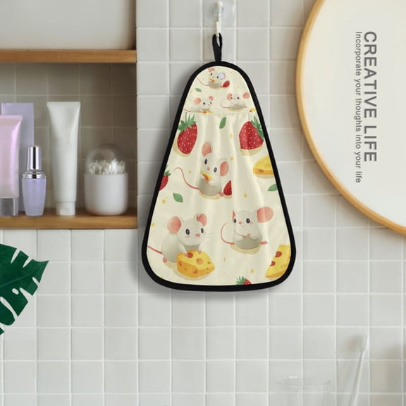 Cheese Mice Strawberries Hanging Kitchen Towel Machine Washable Hand Towel Bathroom Absorbent Towel Quick Dry Dishcloth