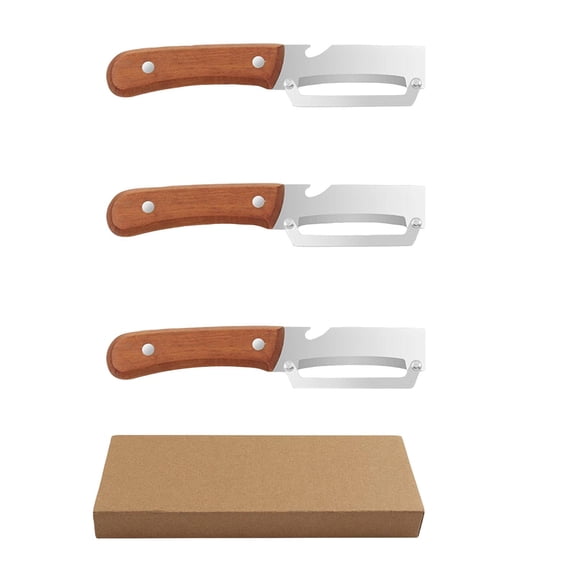 Cheese Model Set, Wooden Handle Stainless Steel Peeler, Cheese Cutters for Block Cheese, Stainless Steel Peeler Model, 3-Pack 1.8Mm Thick 2-In-1 Stainless Steel Utensils with