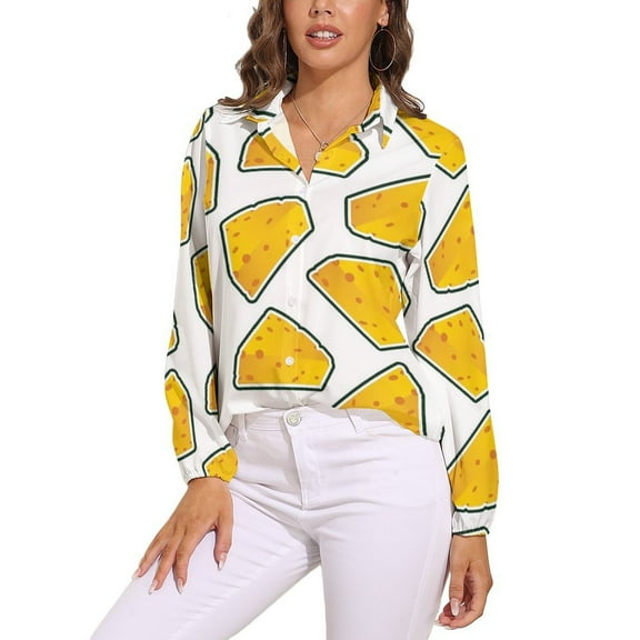 Cheese Pattern On White Background Long Sleeve Blouse Woman Streetwear Casual Shirts Summer Oversize Woman Streetwear Clothing Birthday Present