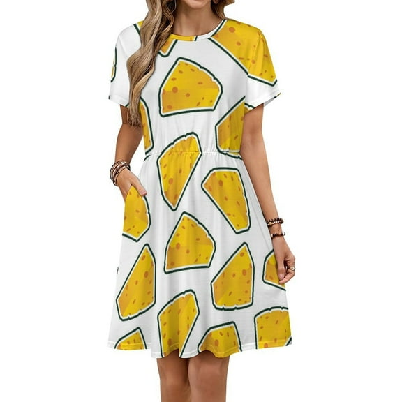 Cheese Pattern On White Background Women's Dress Short Sleeve Summer Sundress Summer Women Clothes