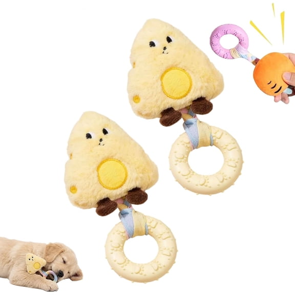 Cheese Plush Squeaky Dog Chew Toy, Strip Ring Teether Relieves Separation Anxiety, Soft Safe Pet Calming Sound Toy For Puppy Daily Chewing