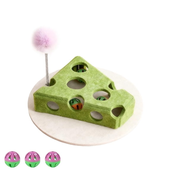 Cheese Shaped Cat Scratch Puzzle Enrichment Box, Felt Cheese Toy with Balls & Spring Teaser, Pet Cat Games Self Play Fun Exercise Hide Seek Moving CatToy, Interactive CatToy Puzzle Toys