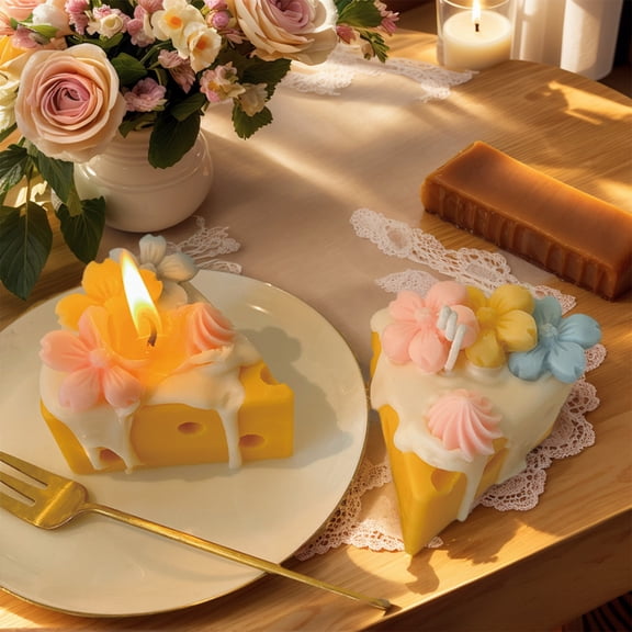 Cheese Shaped Scented Candle Flower Design for Bedroom Décor, Long Lasting Gift with Soft Garden Rain Scent