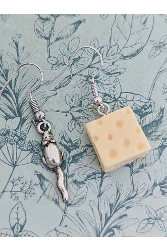 Cheese Slice And Mouse Charm Dangle Earrings Style 3