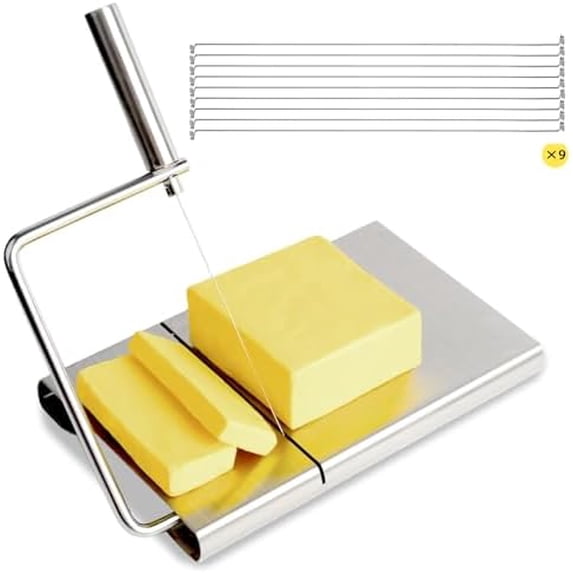 Cheese Slicer with 9 Replacement Wires, Heavy-Duty Stainless Steel Cheese Cutter Board, for Block Cheese, Dishwasher Safe$$Home Decor, Kitchen, & Other