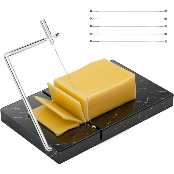 Cheese Slicer - Cheese Cutter with 5 Replacement Upgrade Thick Cutting Wires - Heavy Duty 5" x 8" Marble Board Cheese Slicer for Block Cheeses - Kitchen Gadget Cheese Tool - Black