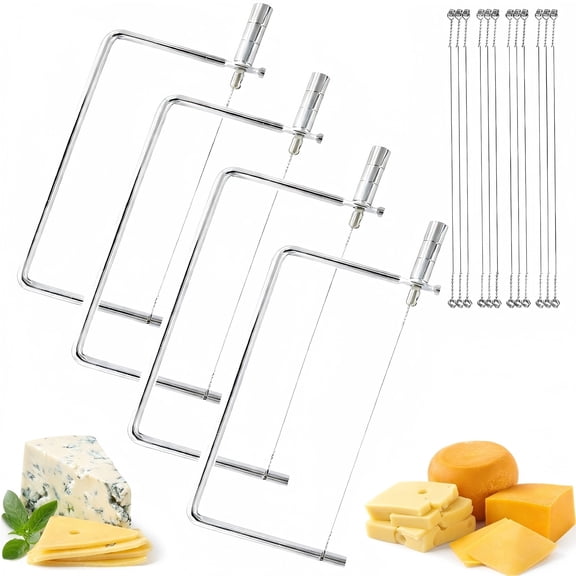 Cheese Slicer Kit, Stainless Steel Cheese Cutter, 6 Inch, Includes 4 Slicers and 16 Replacement Wires, Compatible with Marble Cheese Boards