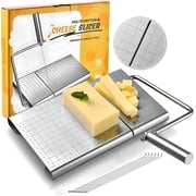 YQ Cheese Slicer Wire Cutter Stainless Steel Adjustable with Measuring Grids and 5 Replacement Wires