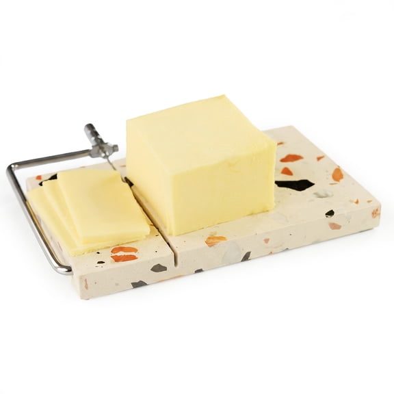 Cheese Slicer – Terrazzo Marble with Stainless Steel Wire Cutter for Cheese, Butter and Ham – Decorative Multipurpose Baking Tool – Kitchen Staple
