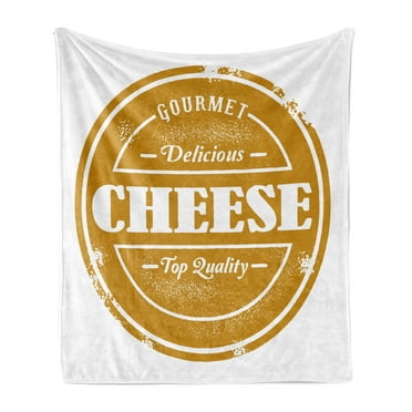 Cheese Soft Flannel Fleece Blanket, Gourmet Delicious Lettering Food Themed Retro Grunge Stamp Look Illustration, Cozy Plush for Indoor and Outdoor Use, 50" x 60", Dark Yellow White, by Ambesonne