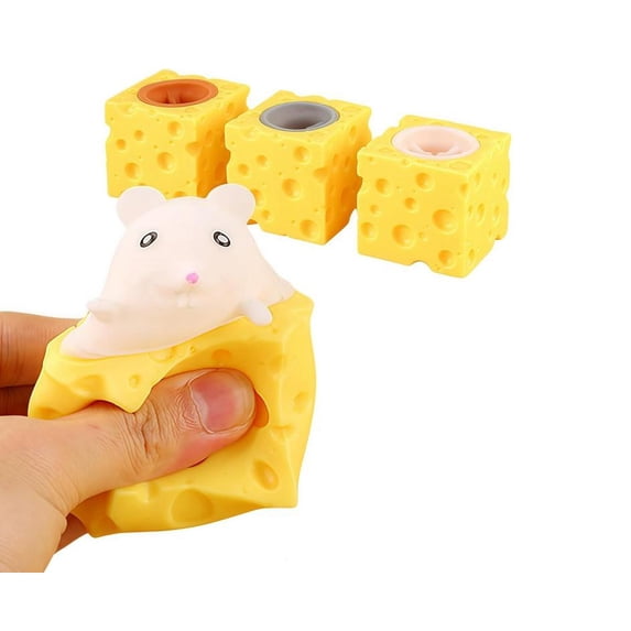 Cheese Squishy with Mouse Pop-Out, Soft Squishy Toy, Cheese Squishy Stress Relief Fidget Toy, Help for Relax, Focus, Autism, ADHD, Durable Sensory Toy (White)