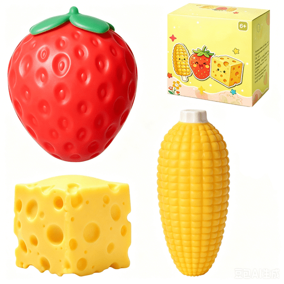 Cheese Squishy, Strawberry Corn Squishy, 3PCS Slow Rising Stress Relief Fidget Toys Set, Fruit Squishy for Office Desk, Gifts for Adults
