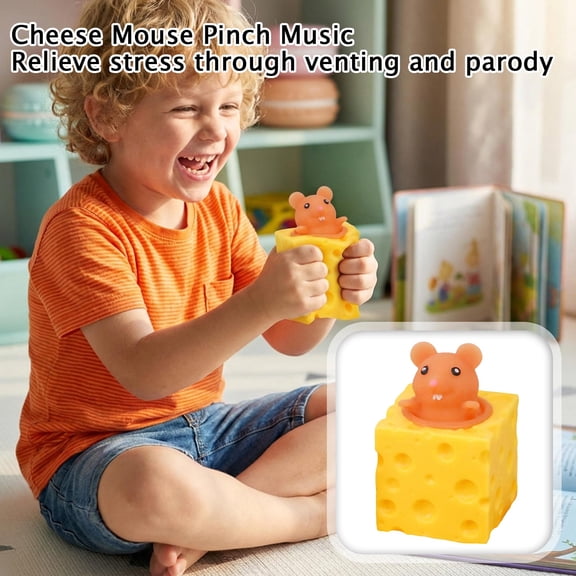 Cheese Squishy Stress Toys Novelty Squeeze Ball Cheese Mouse Squishy Stress Toys Mouse in Cheese Squeeze Fidgets Relieve Stress(Light Brown)