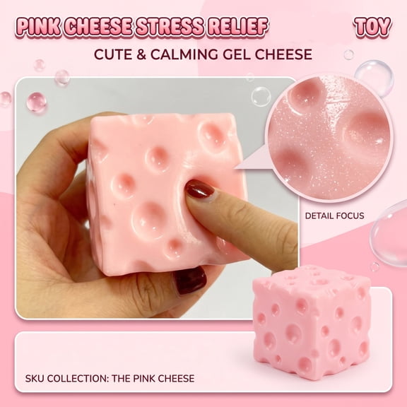 Cheese Squishy Toy, Cheese Stress Relief Squeeze Toy, Non-Rebound Moldable Sensory Fidget Toy, Soft Jelly Squishy Fidget Toy for Teens Adults Anxiety Relaxation & Holiday Party Favors
