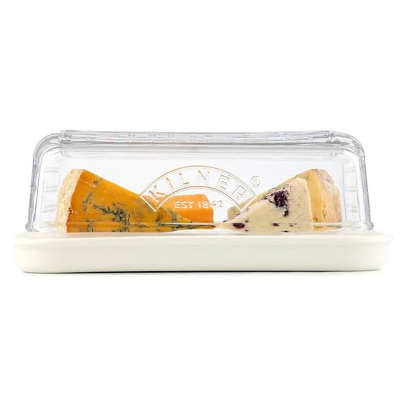Cheese Storage Container Airtight, Ceramic Base, Glass Lid - 8.5cm for Fridge, Serving, Breathable Storage, Dishwasher Safe