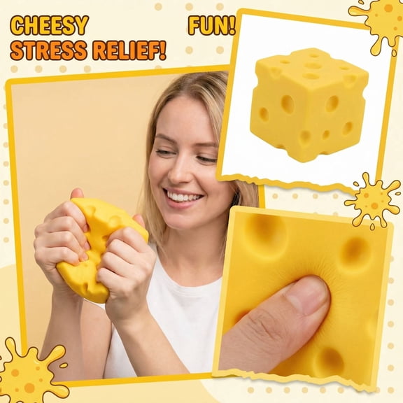 Cheese Stress Relief Squeeze Block - Soft Foam Sensory Fidget for Adults, Office Desk Decompression Gadget, Slow Rising Swiss Cheese Cube for Anxiety & Focus