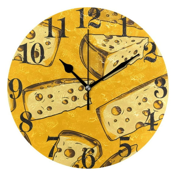 Cheese Wall Clock 9.8 inch Battery Operated Clocks Non-Ticking Silent for Bedroom Office Kitchen Living Room