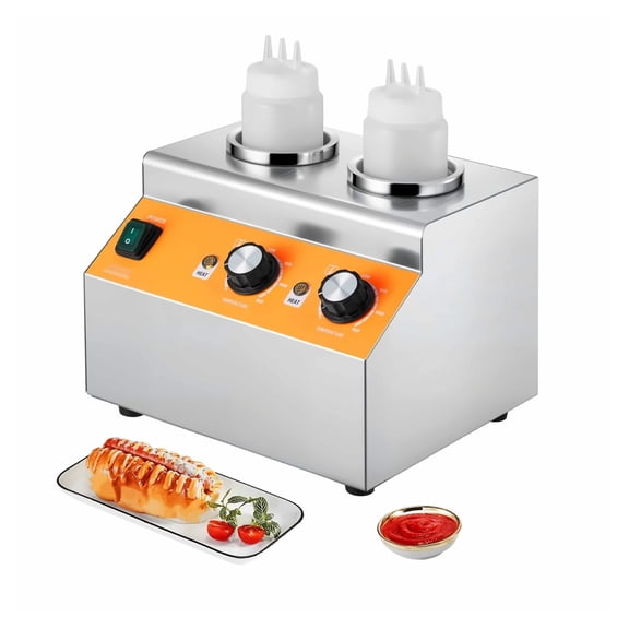 Cheese Warmer 0.8L/2L Electric, 86-185F Temp Control, Double Bottle Nacho Cheese/Fudge Warmer, Commercial Dispenser for Hot Sauces & Caramel