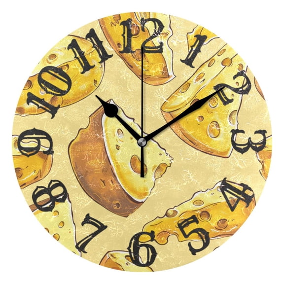 Cheese Yellow 10 inch Wall Clocks Non Ticking Easy to Read Battery Decorative for Home Bathroom Kitchen Bedroom Living Room