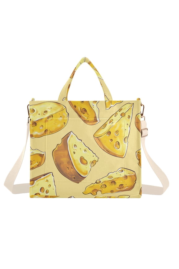 Cheese Yellow Corduroy Tote Bag Handbag Large Messenger Bag Shoulder Crossbody Zipper Bag Purse