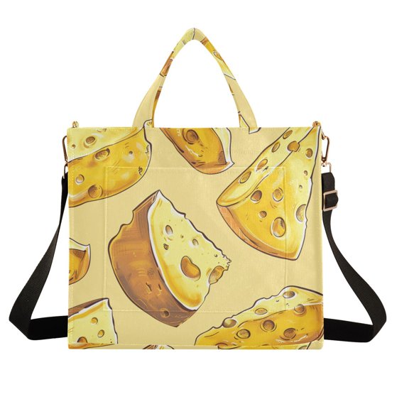 Cheese Yellow Corduroy Tote Bag Handbag Large Messenger Bag Shoulder Crossbody Zipper Bag Purse