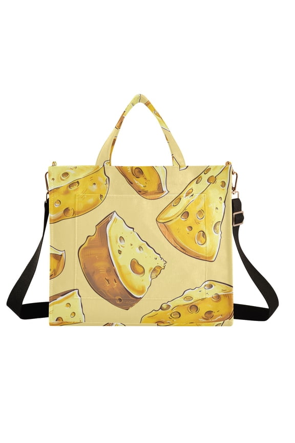 Cheese Yellow Corduroy Tote Bag Handbag Large Messenger Bag Shoulder Crossbody Zipper Bag Purse