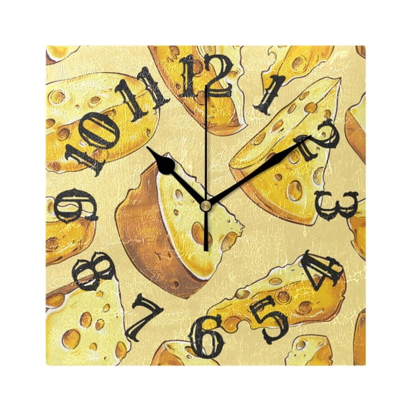 Cheese Yellow Wall Clock Square Silent Non Ticking Battery Operated Clock for Home Bathroom Kitchen Bedroom Living Room