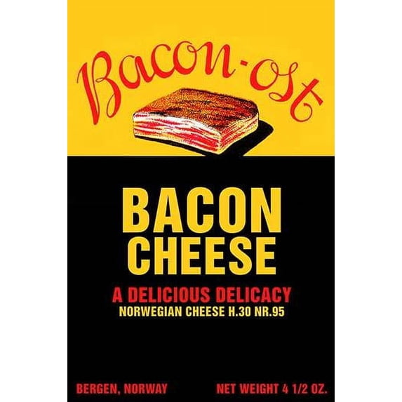 Cheese label from Norway for a cheese made or flavored with pork. Poster Print by unknown (18 x 24)