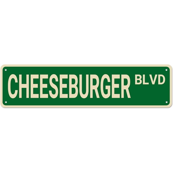 Cheeseburger BLVD Street Sign Cheeseburger Decor Cheeseburger Lover Gift Funny Wall Decor for Home Garden Kitchen Quality Metal Signs 4 X 16 Inch