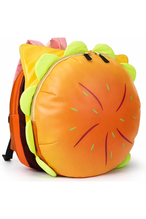 Cheeseburger Backpack, Hamburger  Shaped Novelty Daypack, Multi-Compartment Burger Backpack