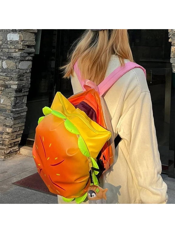 Cheeseburger Backpack, Plush Food Shaped Novelty Daypack with Multi-Compartment Storage, Funny Cartoon Style Travel Bag for Adults, 1 Count