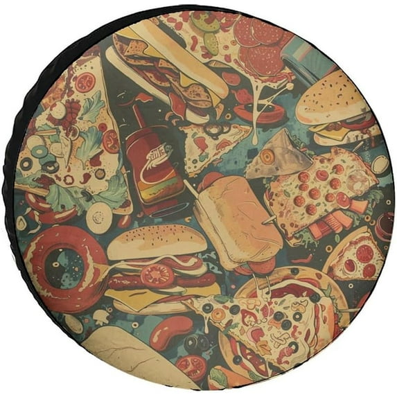 Cheeseburgers Hot Dogs PizzaOxford Cloth Tire Covers Can Easily Cope with Daily Life and Outdoor