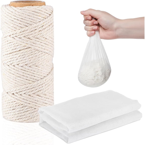 Cheesecloth 35 x 156 Inch, 100 Meters Cooking Twine Reusable Unbleached Cotton Fabric Cheese Cloth with Kitchen Cooking Twine 1/4 Cone Cotton for Meat, Straining, Baking, Filtering