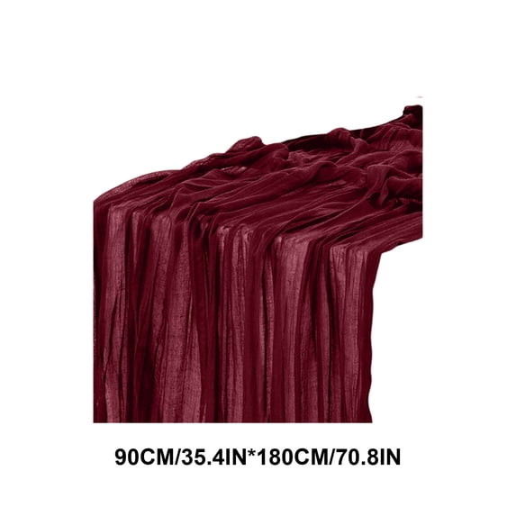 Cheesecloth Gauze Table Runner, 35 x 70 In Crinkle Fabric Dining Runner for Wedding Party Decor, Wine Red
