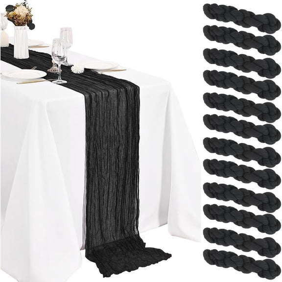 Cheesecloth Gauze Table Runner, Black, 35.43 x 118.11 in, Decorative Table Runner for Dining Table, Buffet, Wedding and Holiday Party