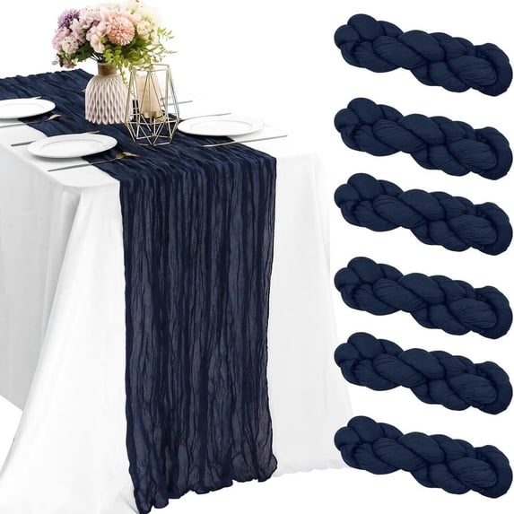 Cheesecloth Gauze Table Runner, Blue, Style B, 35.43 x 118.11 in, Decorative Table Runner for Dining Table, Buffet, Wedding and Holiday Party