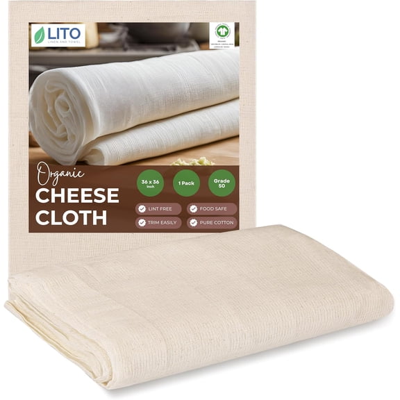 Cheesecloth for Straining, Organic Cheese Cloth, Fine Mesh Nut Milk Cloth, Unbleached Cotton Cheese Cloth Grade 50 for Yogurt, Cheese Making, Bread Baking, Juicing, Cooking, (36 x 36 Inch) - 1 Pack