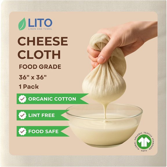 Cheesecloth for Straining, Organic Cheese Cloth, Fine Mesh Nut Milk Cloth, Unbleached Cotton Cheese Cloth for Yogurt, Cheese Making, Bread Baking, Juicing, Cooking, Grade 90 (36 x 36 Inch) - 1 Pack