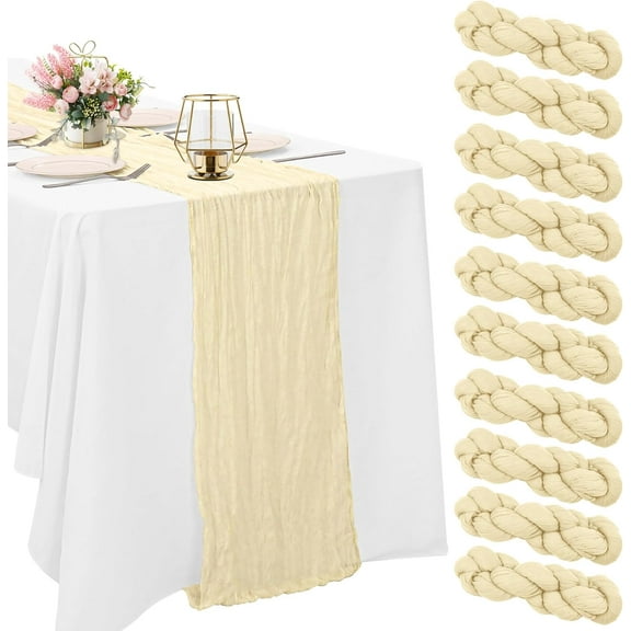Cheesecloth Table Runner 10FT Boho Gauze Fabric Table Runner Vintage Rustic Sheer Runners for Wedding Party Bridal Baby Shower Long Table Decorations-Beige21"x72"
