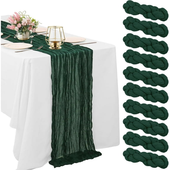 Cheesecloth Table Runner 10FT Boho Gauze Fabric Table Runner Vintage Rustic Sheer Runners for Wedding Party Bridal Baby Shower Long Table Decorations-Dark Green21"x120"