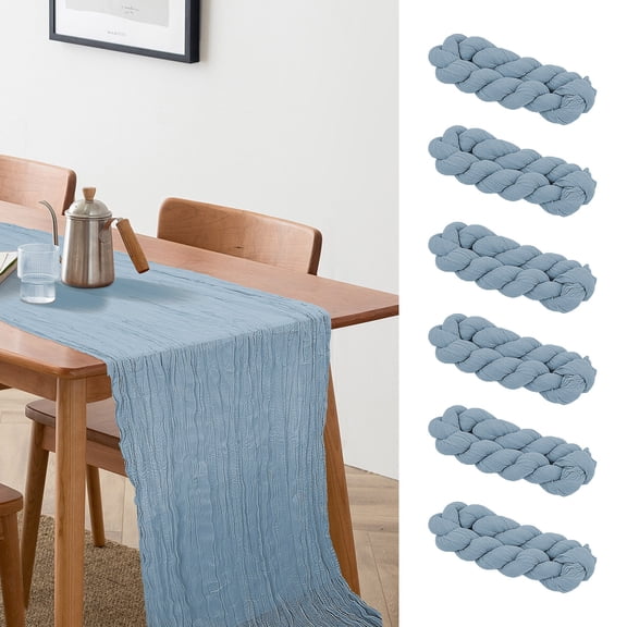 Cheesecloth Table Runner 10ft Gauze Boho Rustic Dusty Blue Cheese Cloth Table Runner for Baby Shower Decoration Wedding Easter Summer Table Runner 6pcs