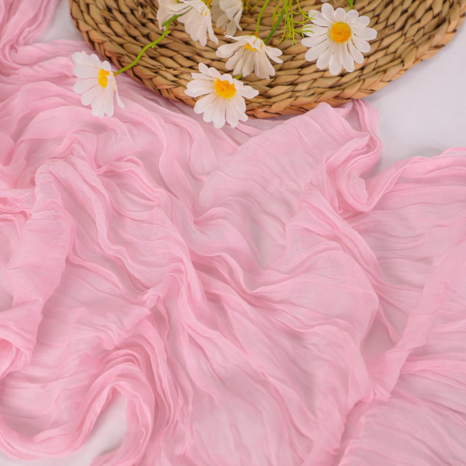 Cheesecloth Table Runner, 13Ft Pink Long Cheese Cloth Boho Gauze Table ...