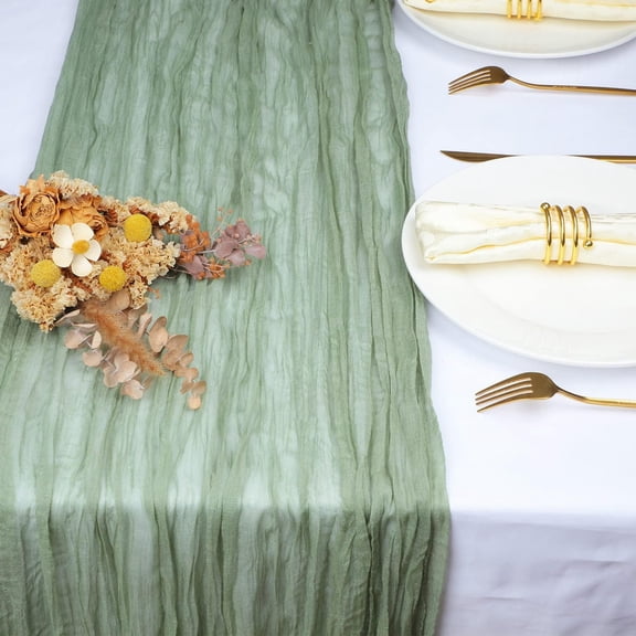 Cheesecloth Table Runner, 13Ft Sage Green Long Cheese Cloth Boho Gauze Table Runner for Wedding Bridal Baby Shower Birthday Holiday Party Sheer Table Decorations,1 Pcs
