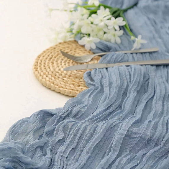 Cheesecloth Table Runner 35.4 x 70.9 Inch with Crinkle Texture, Gauze Table Cloth for Wedding Reception Birthday Party and Boho Table Decor