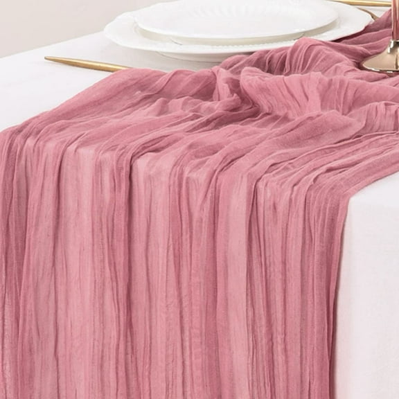 Cheesecloth Table Runner Cozival Cheesecloth Table Runner - 10Ft Fabric for Wedding Decor | Wrinkled Rustic Tablecloth with Flowy Texture - Perfect for Farmhouse & Holiday Dining Settings, Hot Pink
