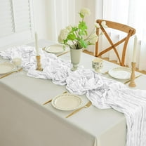 Cheesecloth Table Runner Fall Thanksgiving Boho Rustic Gauze Cheese Cloth Runner for Wedding Party Christmas Birthday Home Decor Holiday Decorations,35X71 in （White）