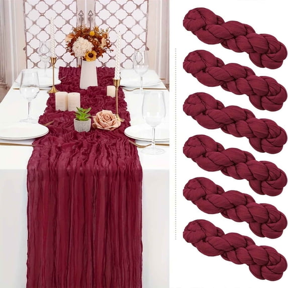 Cheesecloth Table Runner Gauze 35x157 Inch Long Sheer Boho Tablecloth For Wedding Party Reception Decor Red